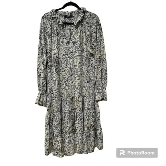 O.P.T. Ruffle Paisley Midi Maxi Long Sleeve Dress Small NWOT - Picture 1 of 8